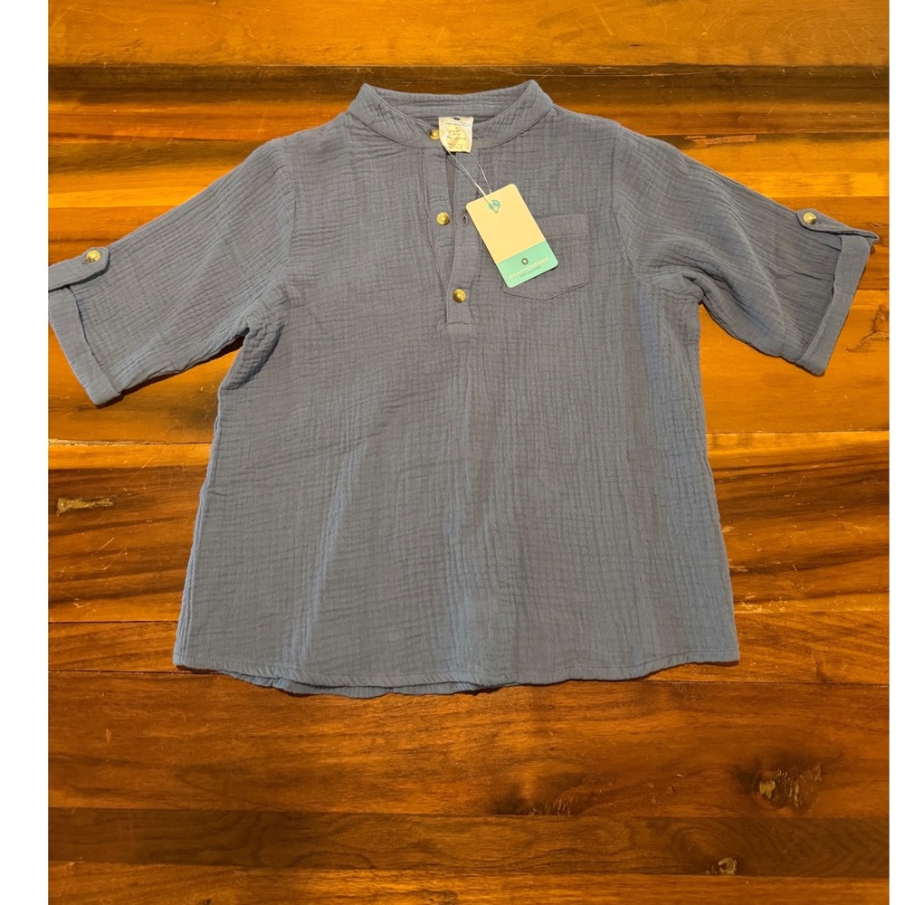 Snapperrock Kids Blue Gauze Cotton Henley Shirt Size 8 NWT